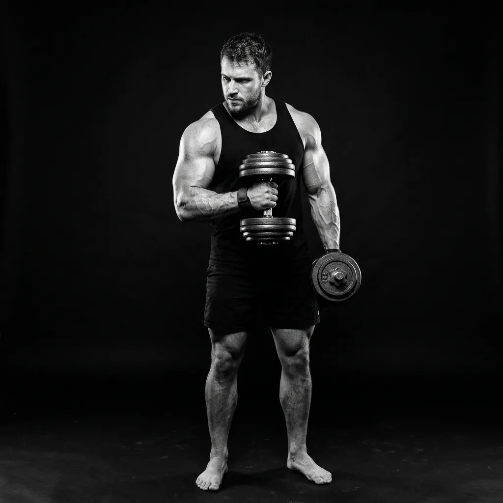 Athlete holding dumbbells