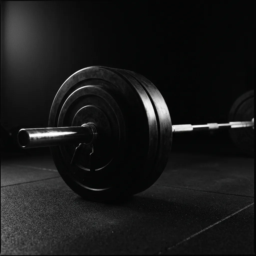 Loaded barbell on a gym floor